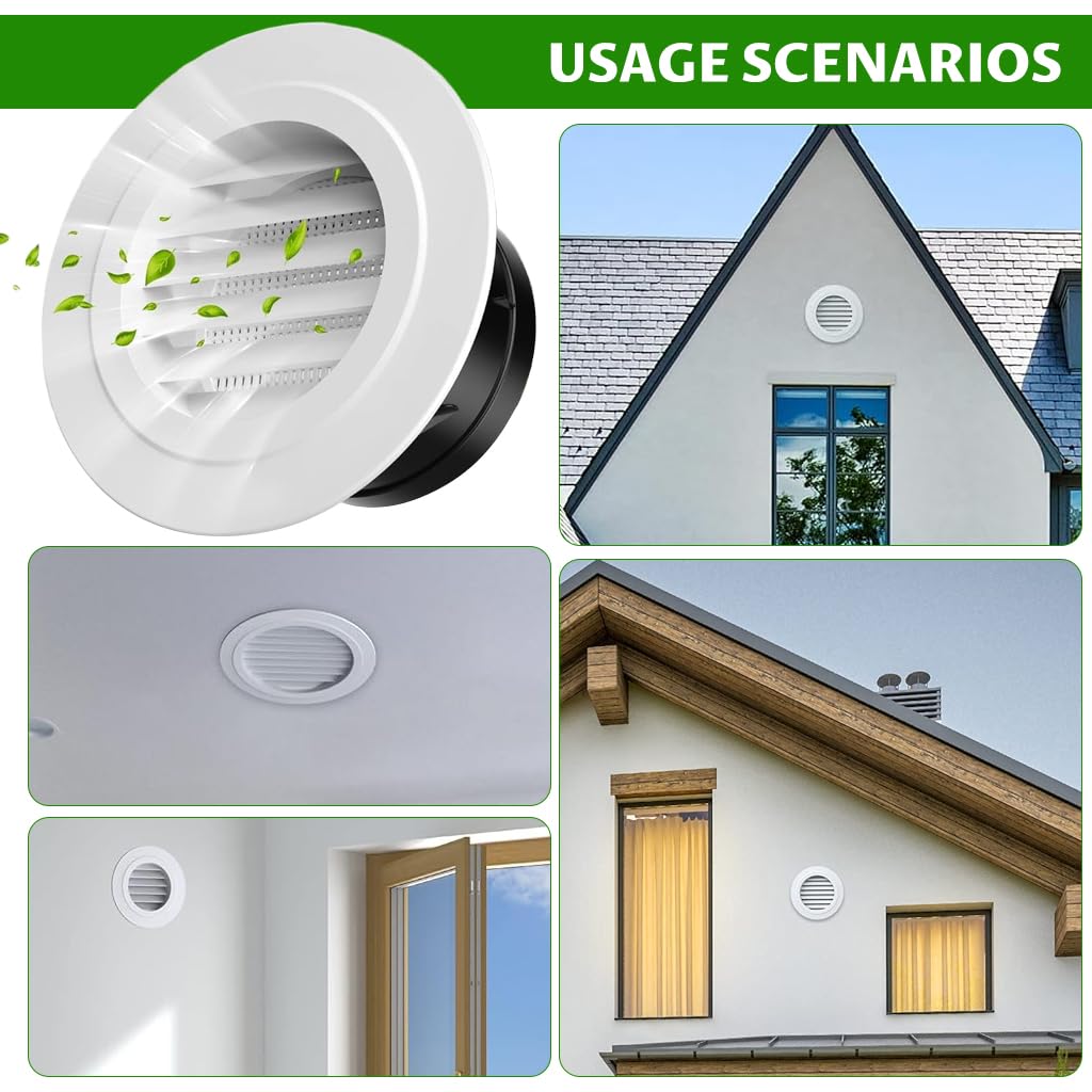 HASTHIP Round Grill for Bathroom and Kitchen Ventilation featuring Angled Louvers 2.9 in White