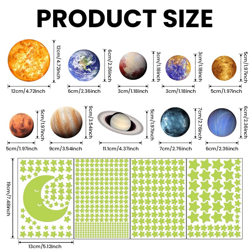 HASTHIP Glow in The Dark Wall Stickers for Kids Room with 520 pcs Solar System Set | Self Adhesive Fluorescent Green Decoration