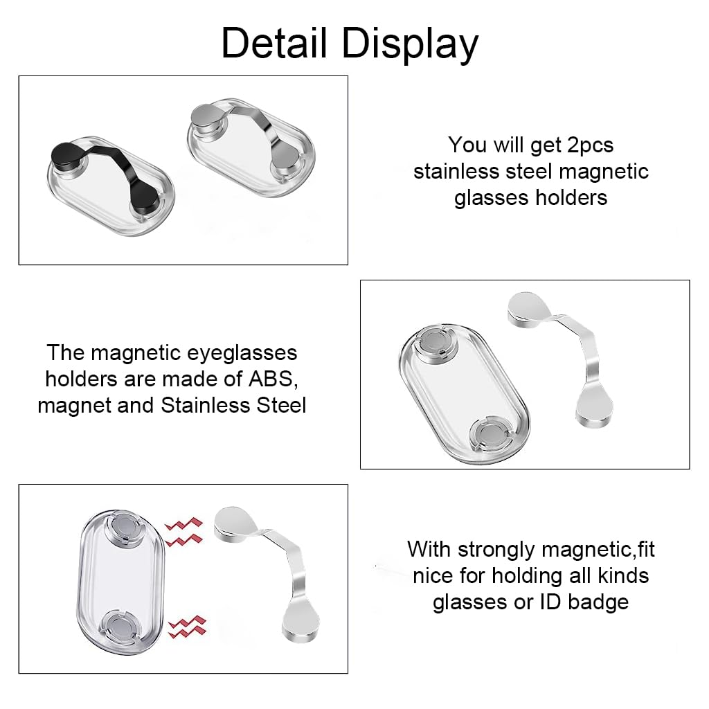 HASTHIP Magnetic Eyeglass Holder for Glasses and Sunglasses Featuring Strong Magnet Clip | 2pcs Black and Silver Stainless Steel