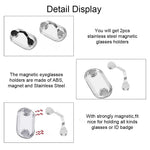 HASTHIP Magnetic Eyeglass Holder for Glasses and Sunglasses Featuring Strong Magnet Clip | 2pcs Black and Silver Stainless Steel
