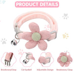 HASTHIP® Cat Belt, Cat Collar with Bell, Pink Flower Cat Collar Soft & Comfortable, Cute Pet Collar Silver Cat Bell Collar