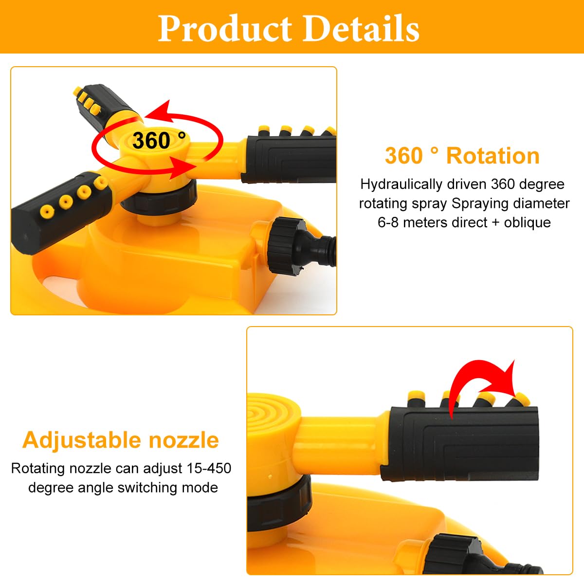 HASTHIP Garden Water Sprinkler for Lawn and Plants with 360 Degree 3 Arm Rotating Spray | Even Large Area Irrigation