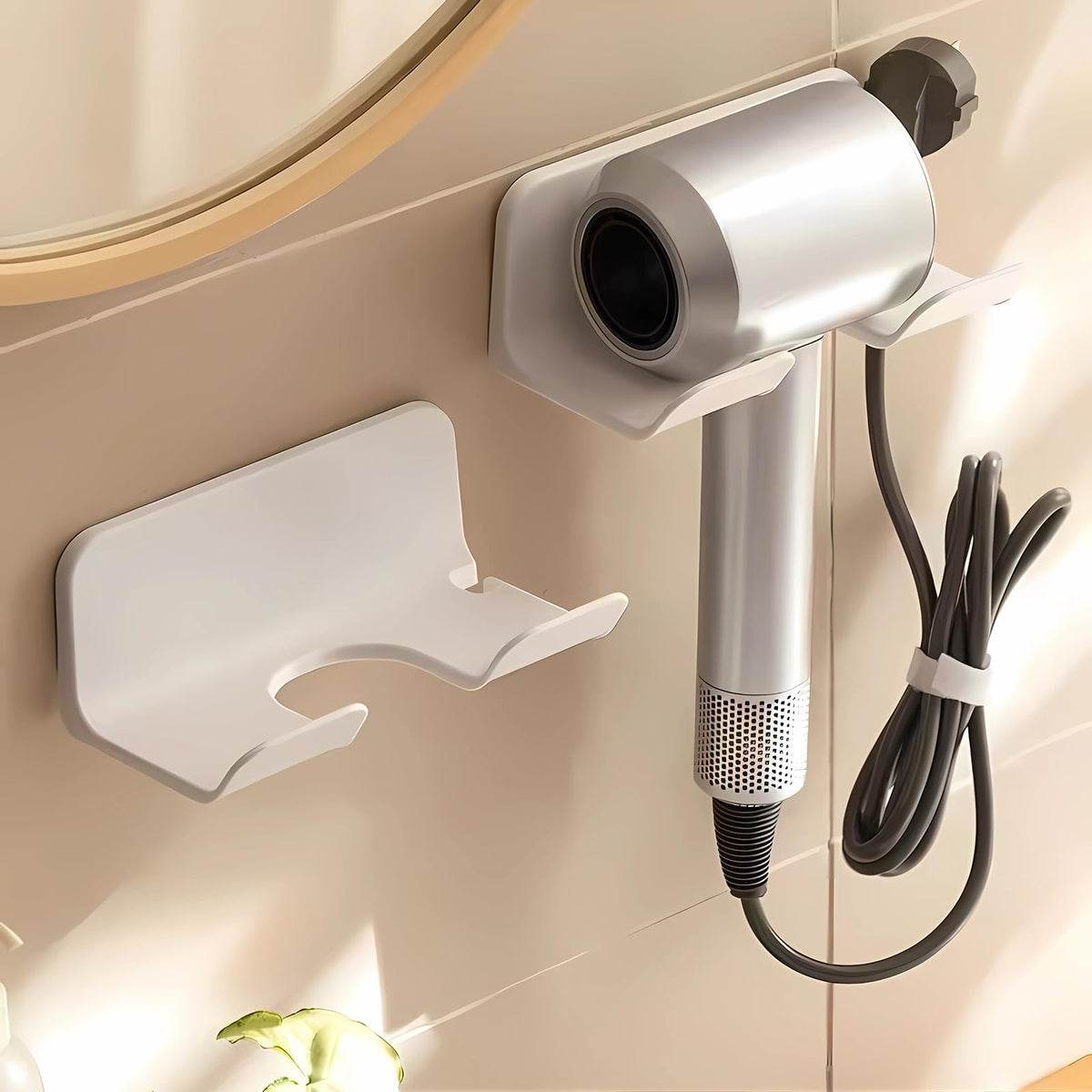 HASTHIP Hair Dryer Stand for Bathroom with Plug Storage Slot featuring Self Adhesive Mount | Set of 2 Wall Organizer Racks