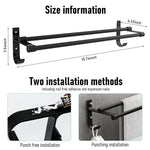 15.7 Inch Aluminum Bathroom Towel Rack Towel Rod Towel Hanger Towel Bar Bath Accessories, Double-Pole Towel Stand with Hooks, Rustproof Towel Storage Wall Mount for Bathroom Lavatory (Black)