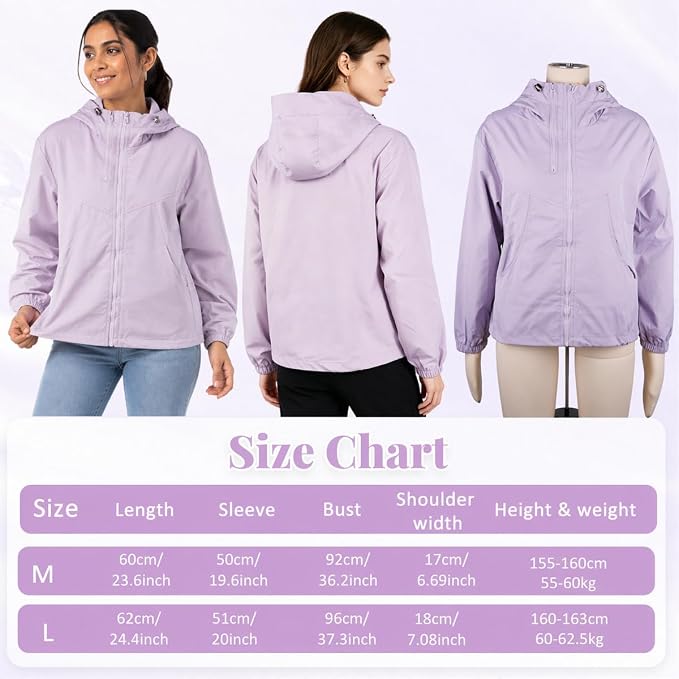 HASTHIP Women's Lightweight Waterproof Hooded Windbreaker Jacket - L