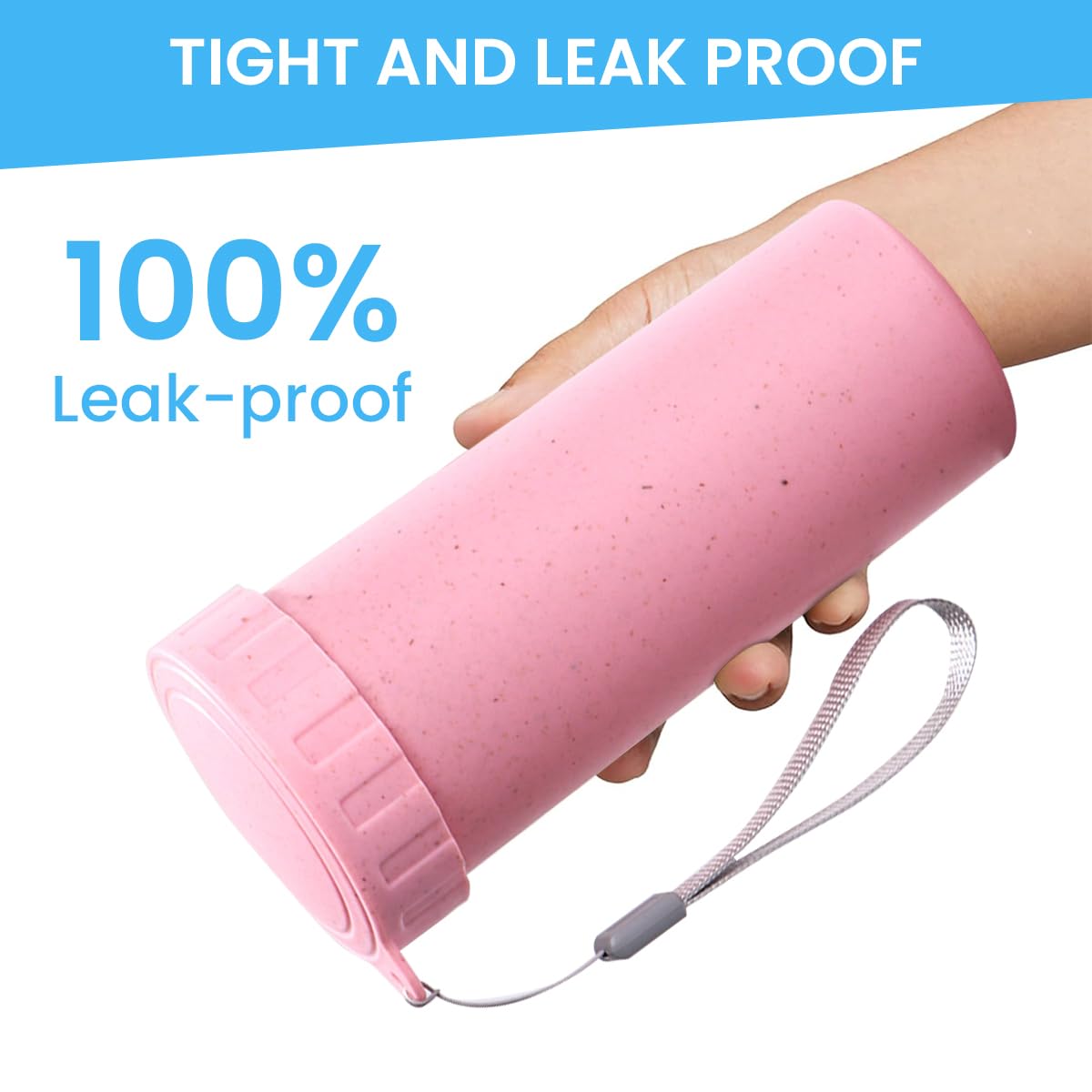 HASTHIP Water Bottle Set for Gym and Office with Leak-Proof Lid and Hand Strap 330ml | Wheat Straw BPA-Free Bottles