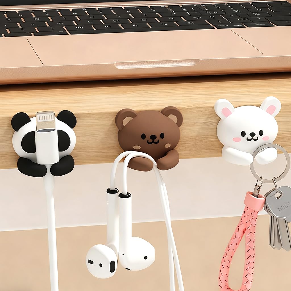 HASTHIP® Cute Cartoon Desk Cable Holder Organizer, Self Adhesive Single Charging Cable Holder Retainer for Desk, Decorative Cable Holder for Car, Desk, Bedside