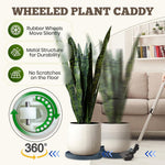 HASTHIP Plant Pot Stand for Indoor & Outdoor Use with 360° Wheels and Spiral Ridged Tray | 37 cm Grey PP Caddy