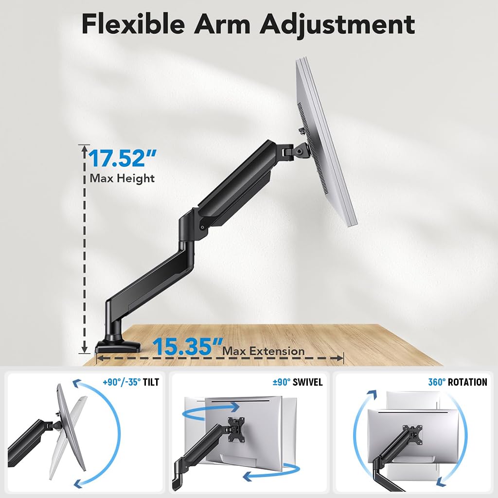 Desk Monitor Mount Aluminum Alloy Monitor Arm Desk Mount with Flexible Arm 360° Rotatable Monitor Screen Mount Screw-Mount