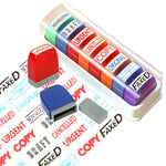 HASTHIP® 8PCS Self-Inking Office Stamps Set,Business Rubber Stamps in Red & Blue Ink,Paid Copy Scanned Faxed Approved Completed Message Work with Storage Tray Multicolor for Documents & Office