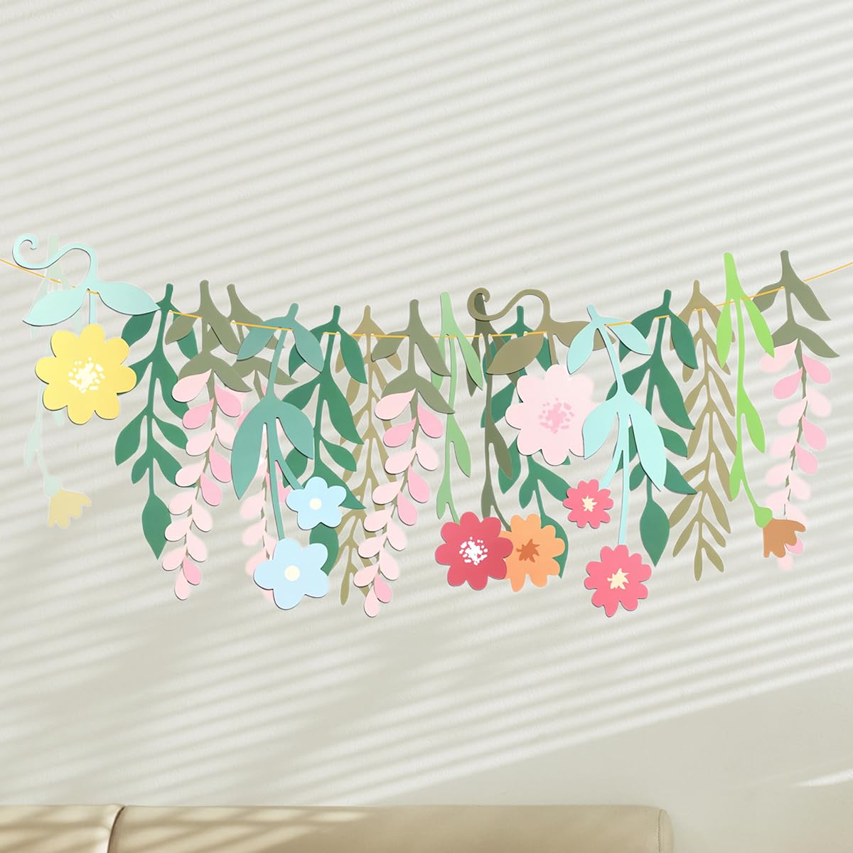 HASTHIP Flower Garland for Party and Nursery Decor featuring Double Sided Design and 14.9 in Colorful Paper Flowers | Eco Friendly Wall Hanging Decoration