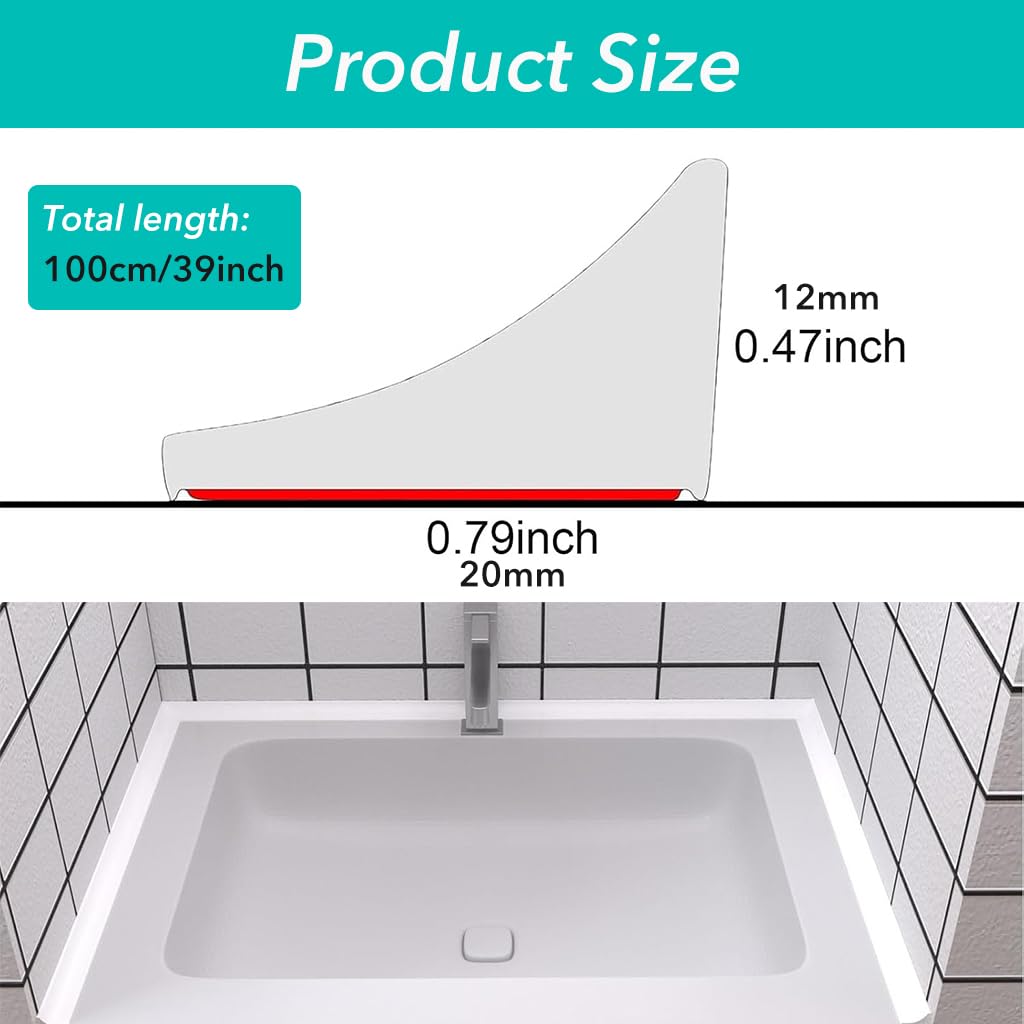HASTHIP Silicone Water Stopper for Kitchen Slab featuring 39 inch Self Adhesive Barrier | White TPE Strip for Shower and Sink Edge