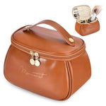 HASTHIP® Bolsa de Maquillaje de Viaje para Mujer,Impermeable y Gran Capacidad,Organizador Cosmético con Compartimentos Estuche Portátil con Asa y Cremallera Suave Color Café