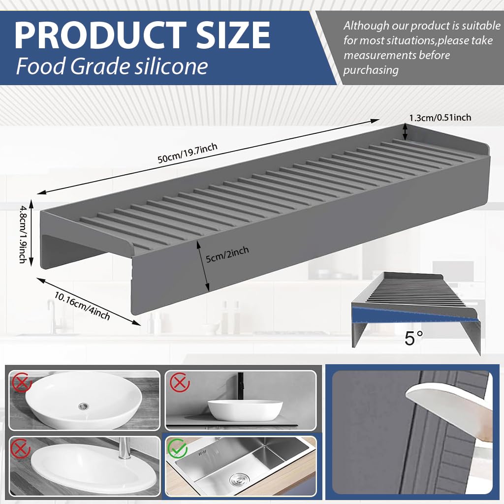 HASTHIP Sink Splash Guard for Kitchen with Raised Edge and Textured Surface | 4x20 in Silicone