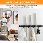 HASTHIP® Stainless Steel Broom Holder Wall Mounted, 5-Slot Mop Organizer with 4 Hooks, Heavy Duty Multifunctional Rack Broom Mop Holder for Kitchen Bathroom Closet Garage Office Garden