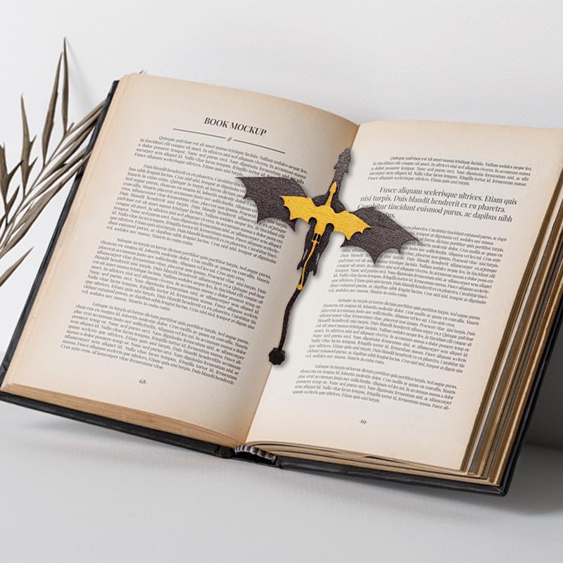 HASTHIP Book Divider for Sorting with 4.9 in 3D Wooden Dragon Design | Decorative Bookshelf Organizer