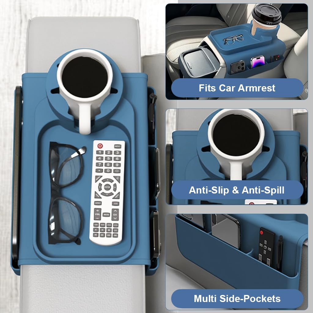 HASTHIP Sofa Armrest Organizer Pad Mat for Relaxing with 3 in 1 Cup and Snack Tray | Flexible Silicone Non Slip Design