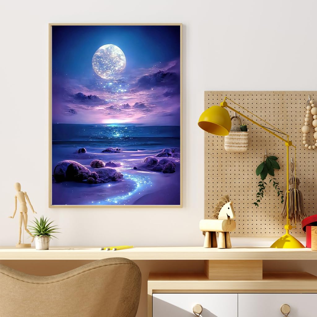 HASTHIP 5D Diamond Painting Art Kit for Home Decor featuring Dreamy Beach 12 x 16 in | Beginner Friendly