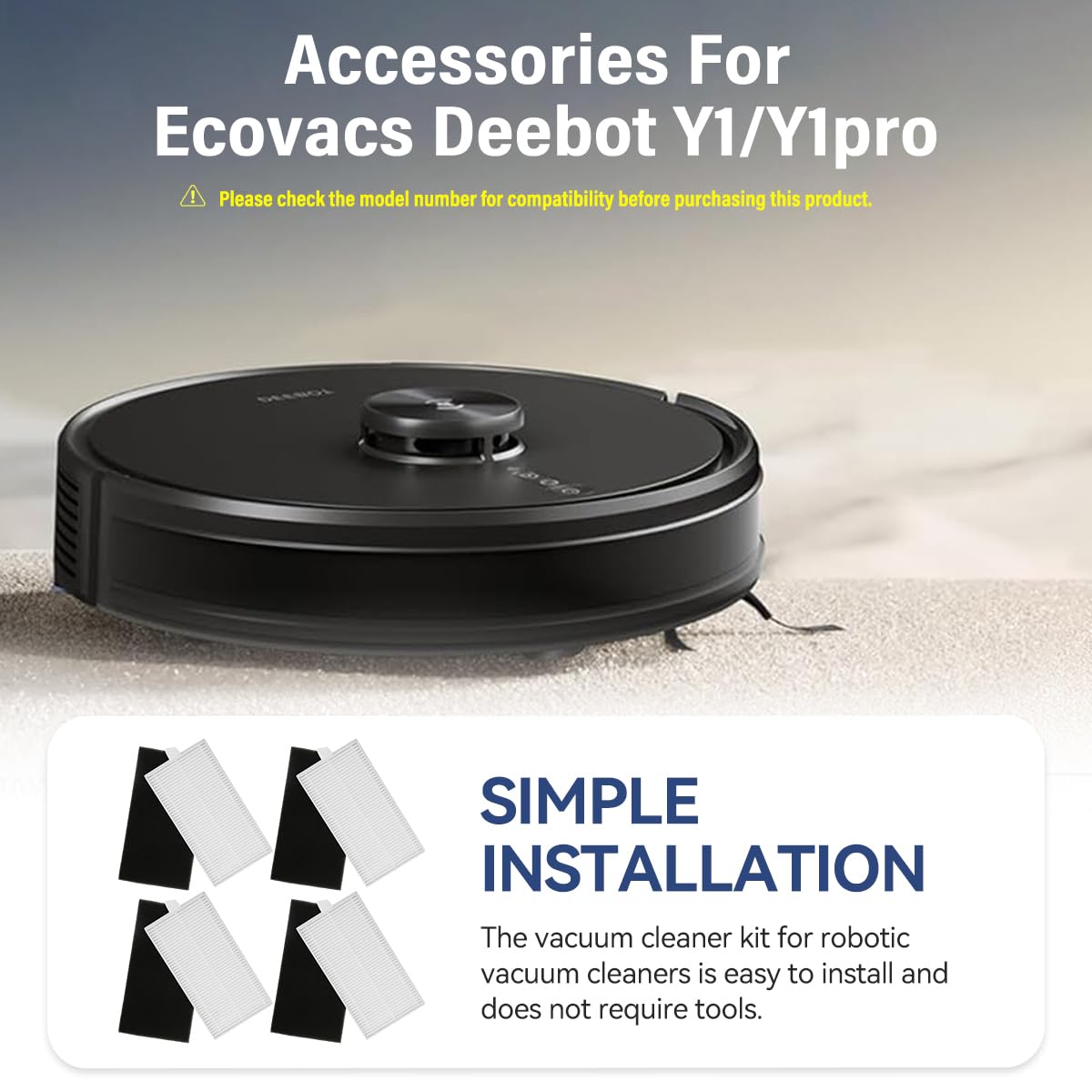 HASTHIP Replenishment Kit for Ecovacs Deebot Y1 Y1 Pro including 12 pcs microfiber parts | reusable mop cloths and high efficiency filters