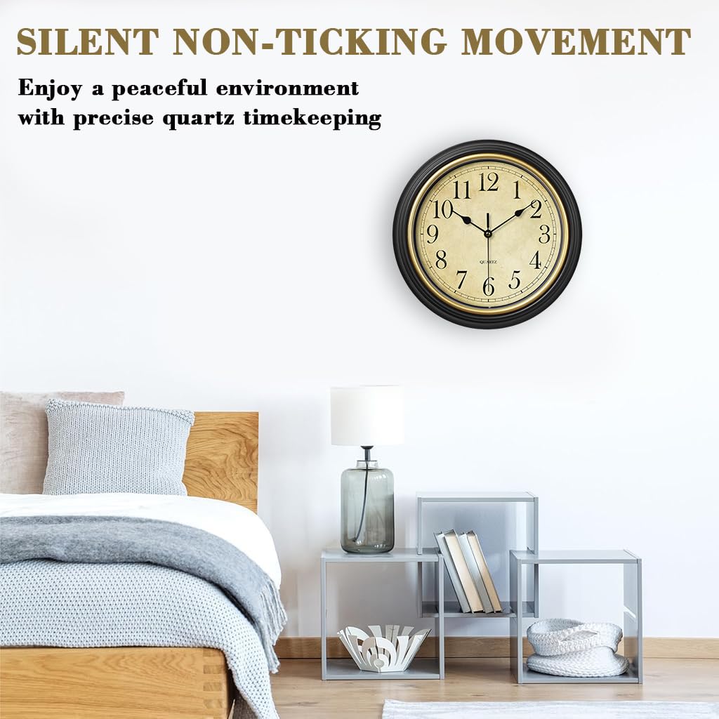 HASTHIP 12-Inch Vintage Silent Quartz Wall Clock Battery Operated