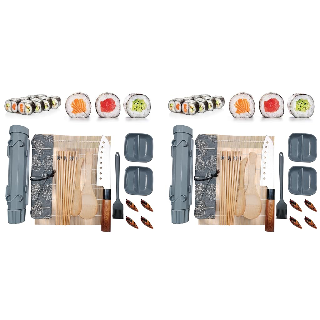 HASTHIP Sushi Making Set for Beginners and Pros with Bazooka Roller and 2 Bamboo Mats | Includes Avocado Slicer Paddle Knife and Chopstick Holders