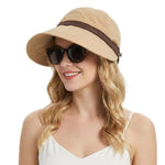 HASTHIP® SANNIDHI Women Sun Cap Fashion Pure Color Wide Brim Hat, Ventilated Crown Outdoor Sun Cap Lightweight Packable UV Protection Cap for Travel, Daily, Hiking, Golfing-Khaki
