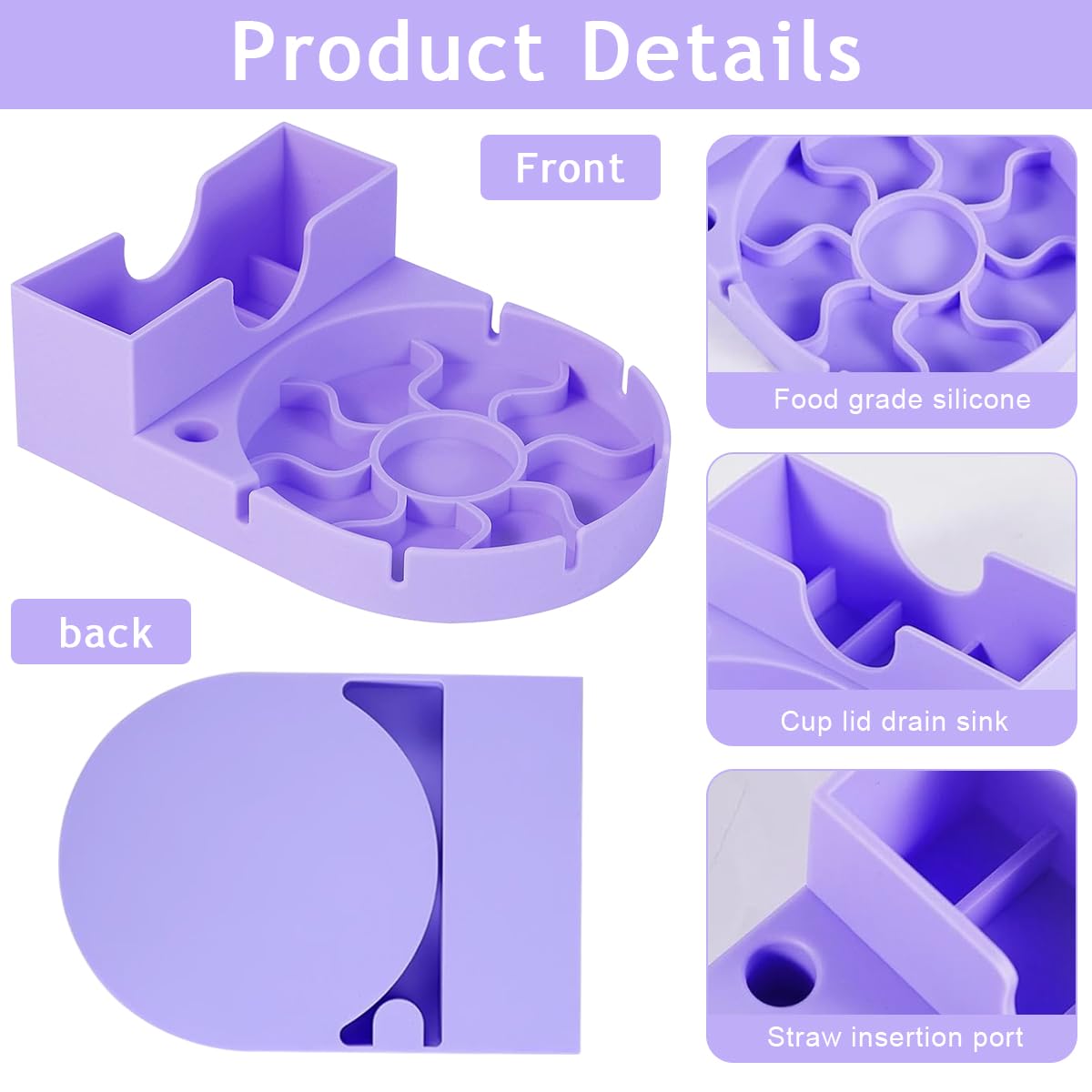 HASTHIP Water Bottle Drying Rack for Stanley Cup with Lid Holder and Straw Slot | Purple Silicone 10.5 cm Tray
