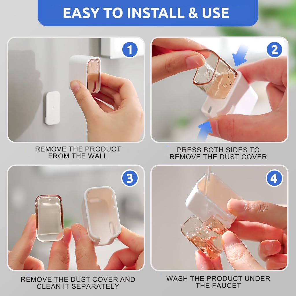 HASTHIP Wall Toothbrush Holder for Bathroom with Dustproof Cover and Clear Window | 4PCS Set
