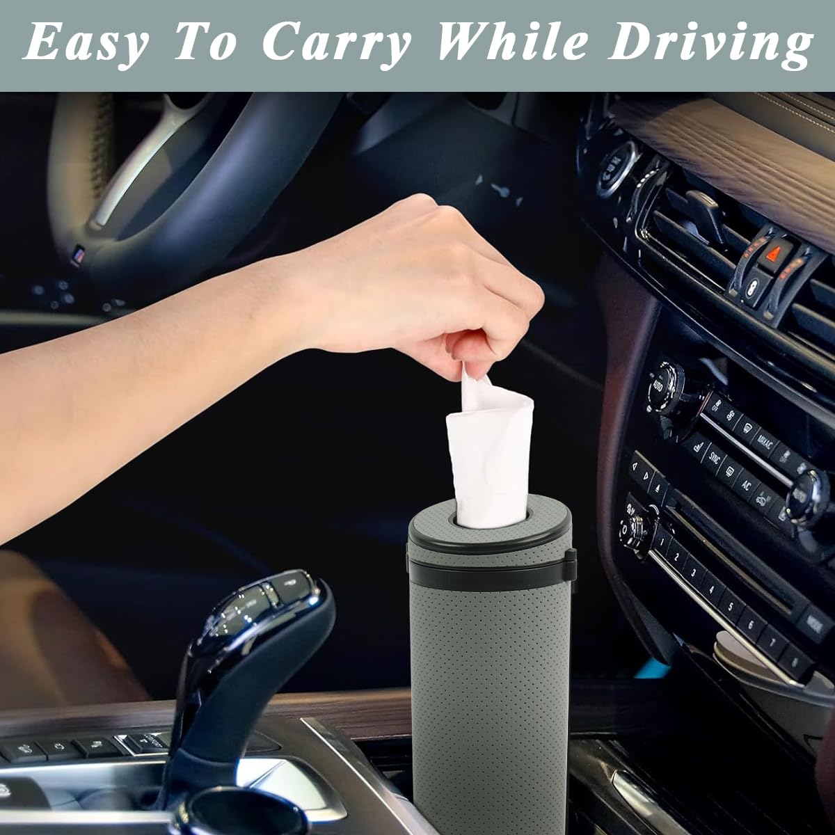 HASTHIP® Car Tissue Paper Holder, Cylinder Tissue Box, 2.75'' PU Leather Round Tissues Container Fit for Car Van Bathroom Office Use, Car Cup Holder Car Tissues Box Car Tissue Holder Car Tissue Tube