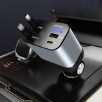 HASTHIP® Retractable Car Charger, 4 in 1 Fast Car Phone Charger 66W, 2 Retractable Cables and USB Car Charger,