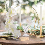 HASTHIP Floral Hoops for Wedding and Party Centerpieces featuring 12 in Metal Rings with Wooden Holders | Set of 6 Gold Table Decor