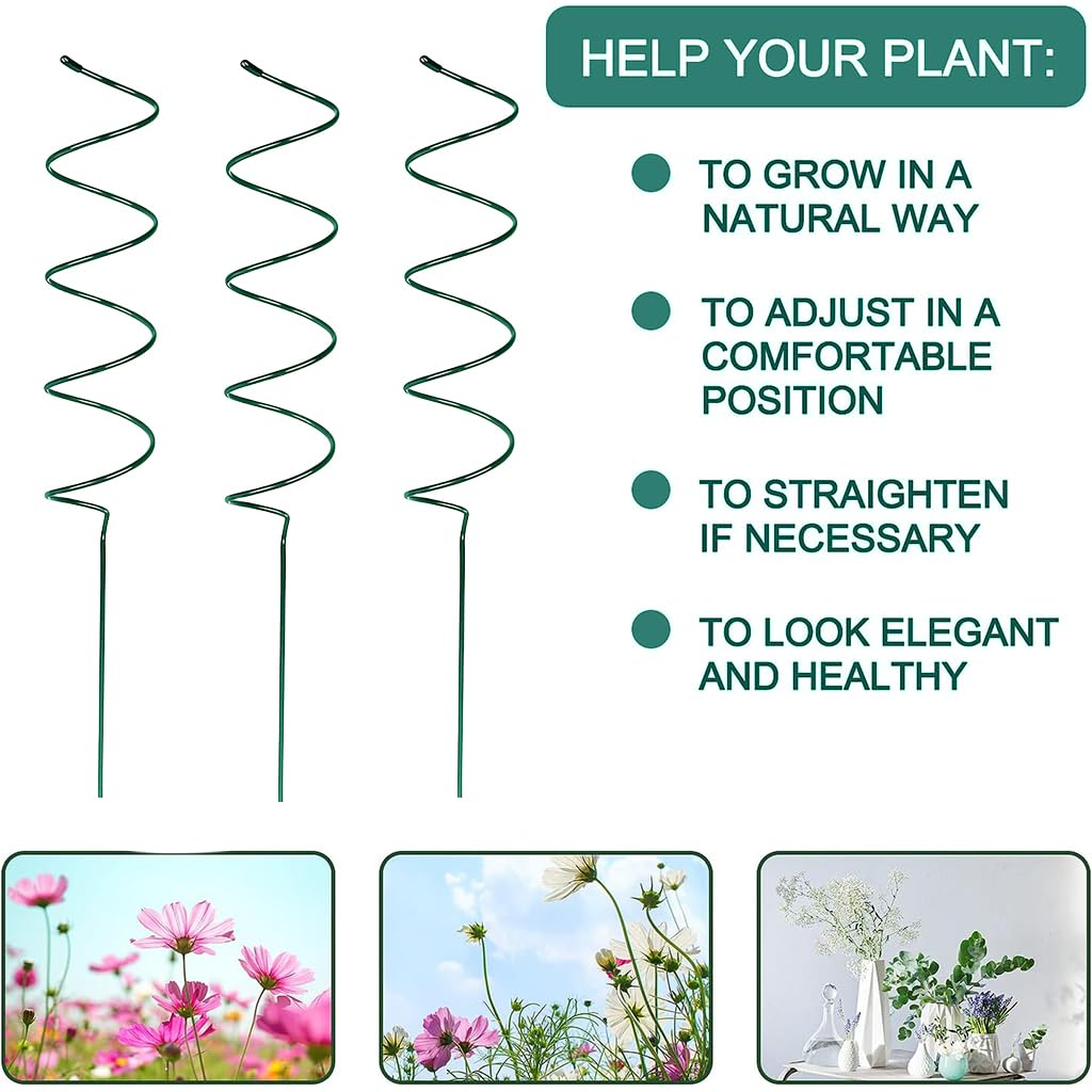 HASTHIP Plant Support Stick 3 pcs 15.75 in for Indoor and Outdoor Planters featuring Spiral Metal Design
