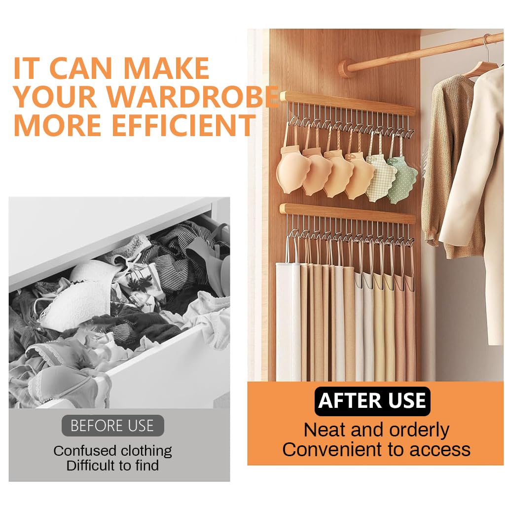 HASTHIP Belt Organiser for Wardrobe featuring 12 U Shaped Hooks 41x8cm Wooden Pull Out Design