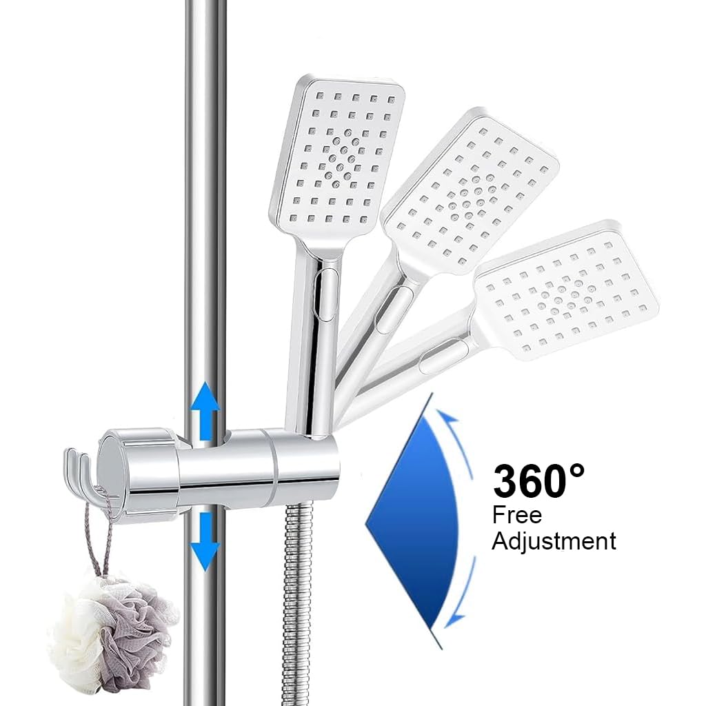HASTHIP Shower Head Holder for 16–27mm Slide Bar with Dual Hooks and Adjustable ABS Bracket