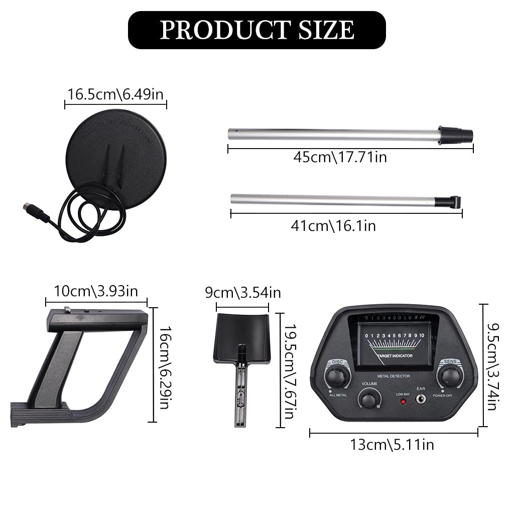 HASTHIP Metal Detector for Coins and Gold with 8 in Disc and Adjustable 30.7–42.1 in Shaft | Earphone Support and Dual Detection Modes