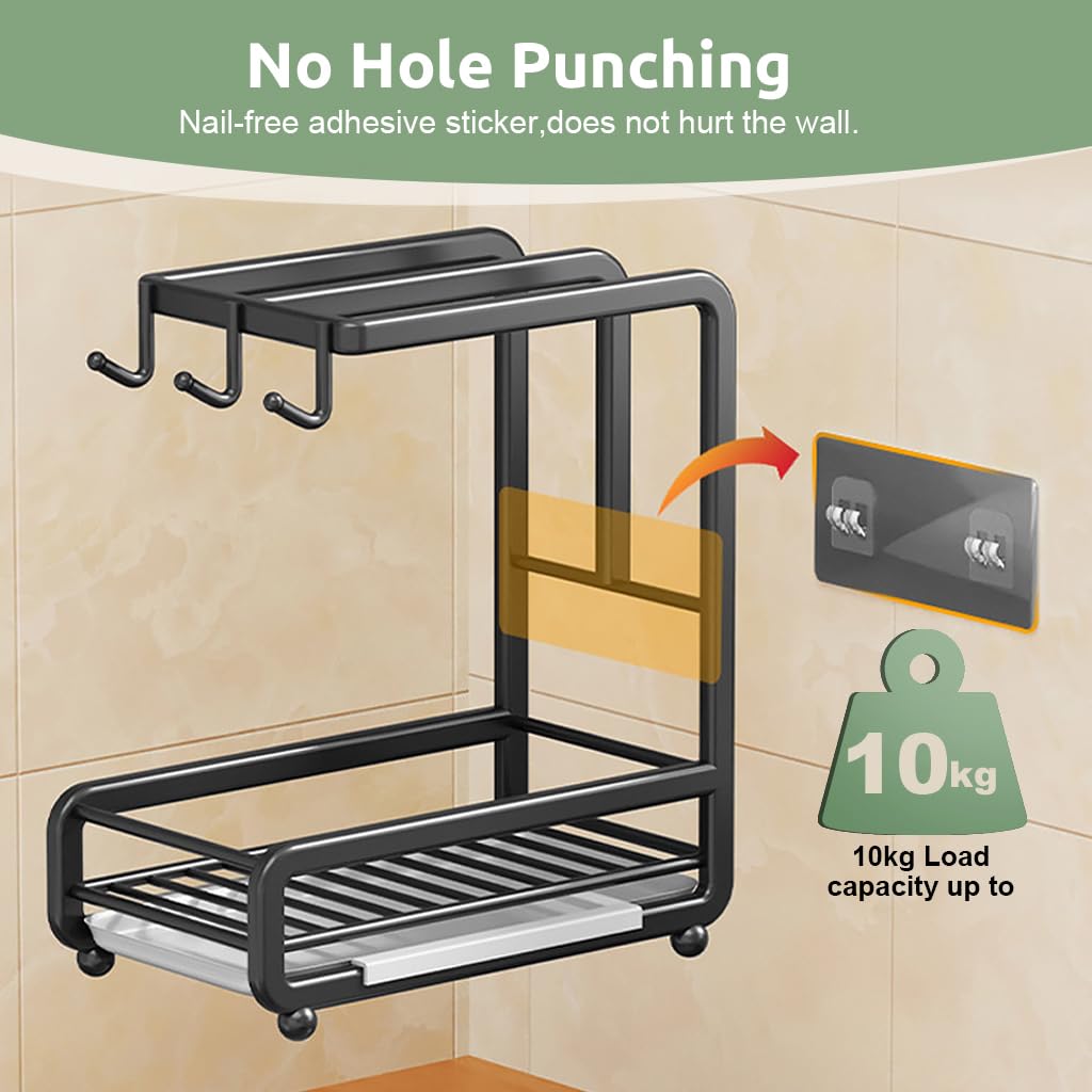 HASTHIP Kitchen Sink Organizer for Countertop Storage with Drainer Panel 24.5 x 14 x 28cm | Carbon Steel Black Rack