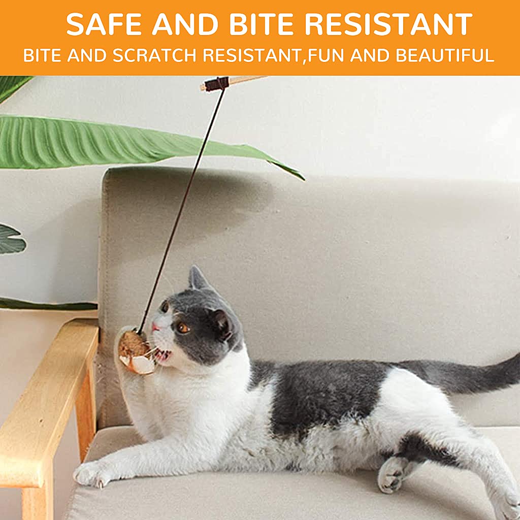 HASTHIP® Premium Cat Toy Interactive Cat Toys Set of 5 Cat Teaser Wand Pet Toy for Cat Activity Fishing Rod with Mouse Natural Feathers Cat Toys for Kittens to Play Cat Games and Toy Mouse Toy