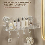 HASTHIP Bathroom Toiletries Organizer Tray for Wall Mount Storage with 4 Hooks and Quick Drainage | Clear Textured 36x10x3.5cm Design