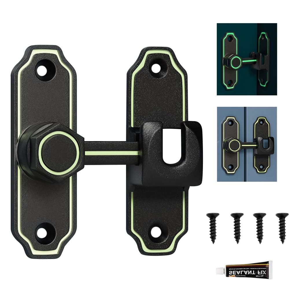 HASTHIP Door Latch for Gates Doors and Cabinets with 90° 180° Design | Glow in the Dark Zinc Alloy Lock