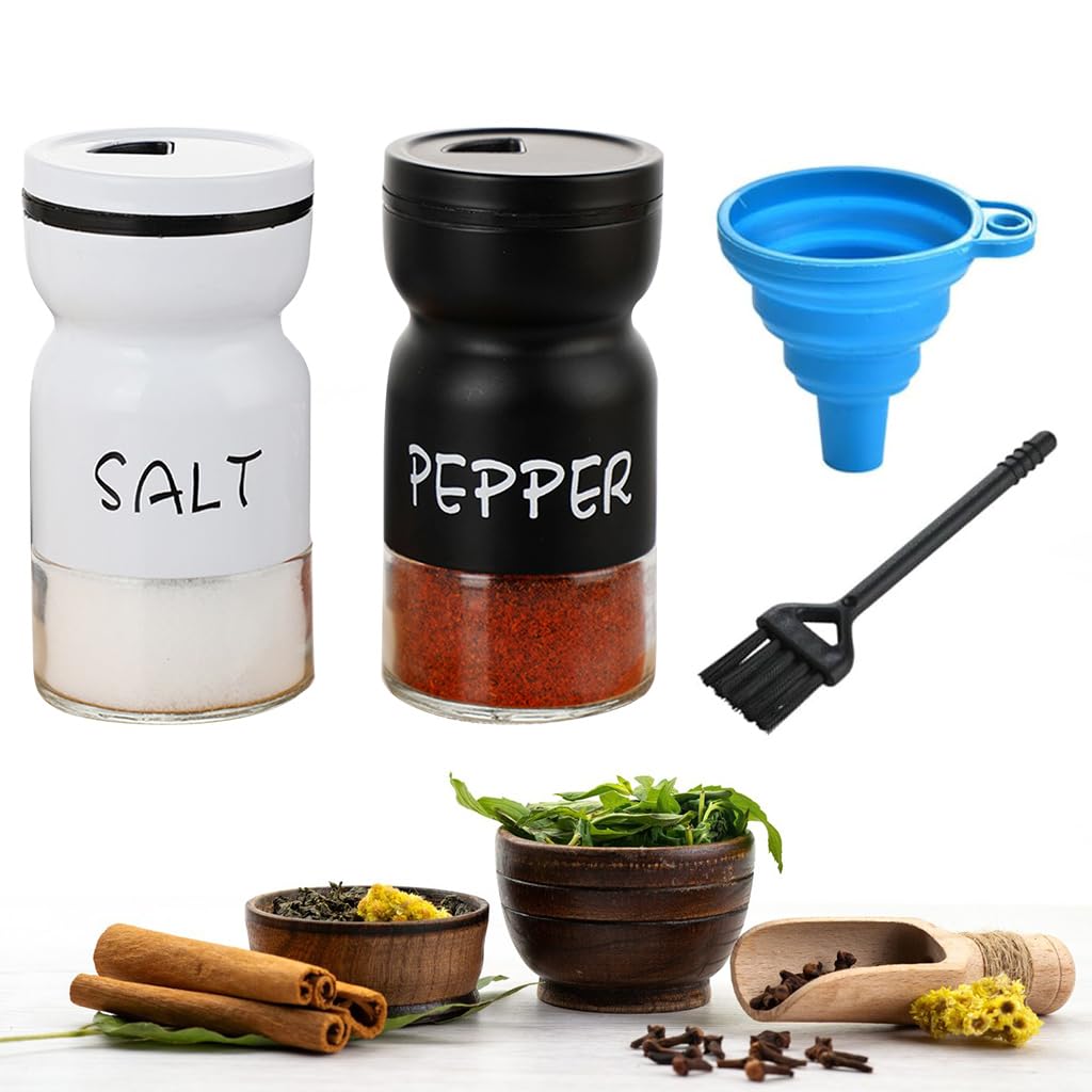 HASTHIP Spice Jars 2Pcs for Kitchen with Airtight Lid and Folding Funnel | Glass Dispenser Set