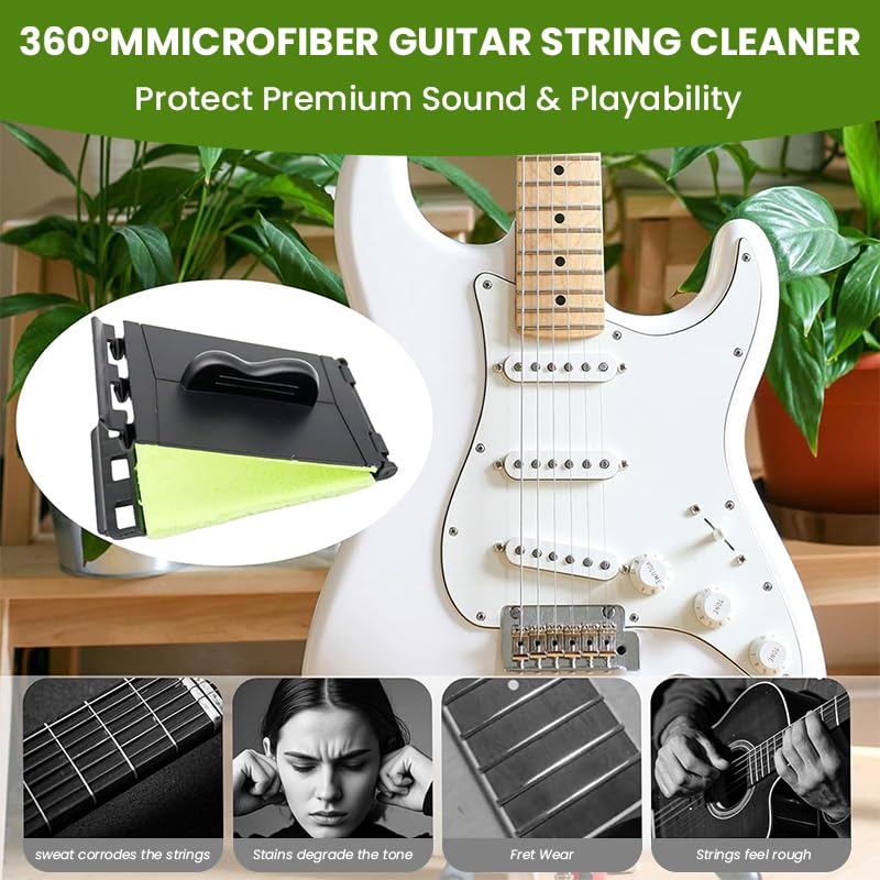 HASTHIP Guitar String Cleaner Pad for Acoustic and Electric Bass featuring Double-Sided Scouring | 3PCS Reusable Fretboard Cleaning Tool