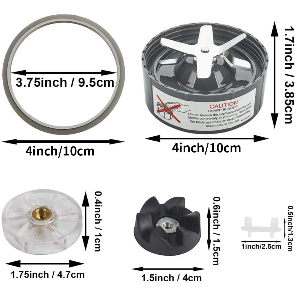 HASTHIP Blender Replacement Parts for NutriBullet 600W and 900W featuring 6‑Fin 304 Stainless Blade | 8 Pieces Set with Gaskets and Motor Coupler