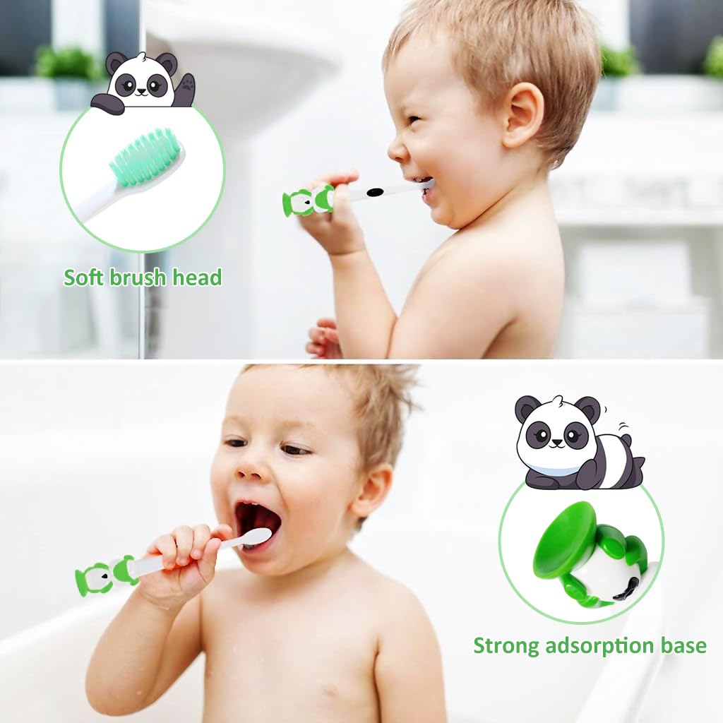 HASTHIP Kids Toothbrush Set for Ages 2‑6 with Ultra Soft Bristles and Panda Handle | 6pcs Suction Cup Design