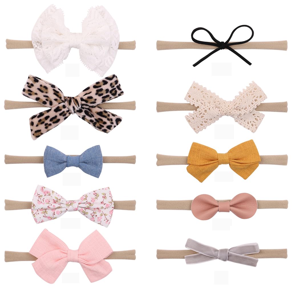 HASTHIP® 10 Piezas Diademas para Bebés Niñas y Niños,Cintas de Lazo Suaves y Elásticas,Bandas de Nailon Hechas a Mano Accesorio Moda para Recién Nacidos Infantes Niñas Pequeñas
