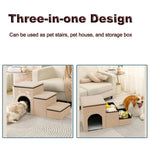 HASTHIP® 3-in-1 Dog & Cat Stairs with Storage, Pet Steps Ramp for Small Dogs & Cats to Bed Couch, Multi-Purpose Pet House with Condo & Play Area, Easy Assembly, Durable Non-Slip Design