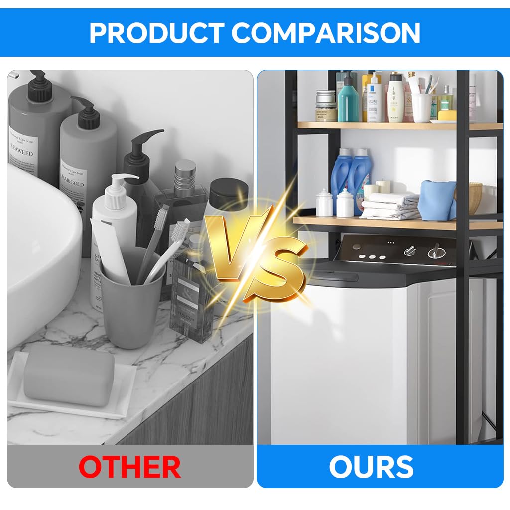 HASTHIP Washing Machine Storage Rack for Laundry Room with 3 Layer Shelves and Adjustable Feet