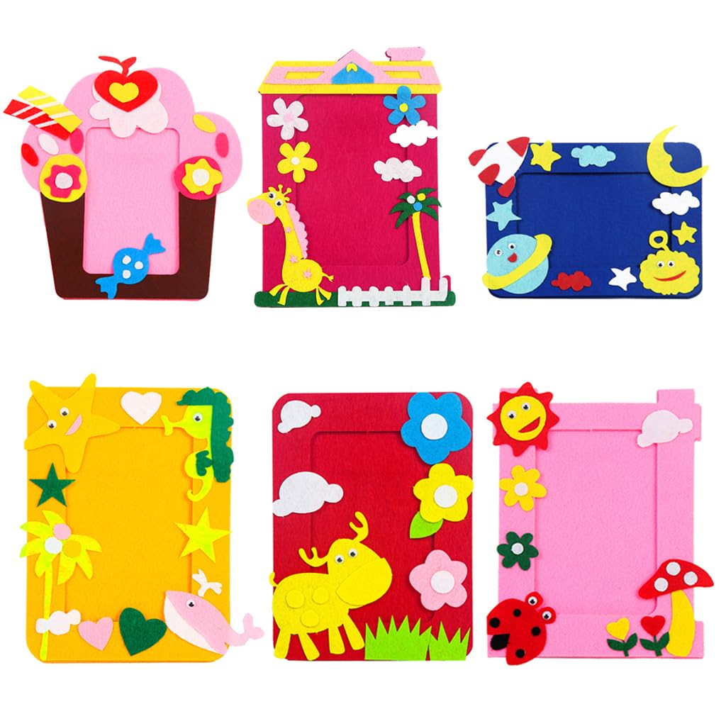 HASTHIP DIY Fabric Photo Frame Kit for Kids with 6 Cartoon Styles | Non Woven Craft Set