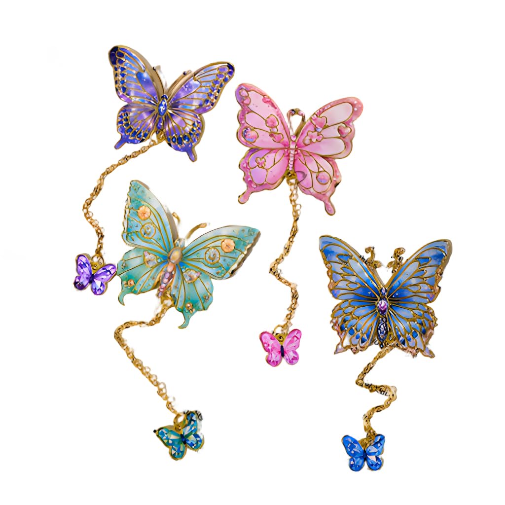 HASTHIP® Marcador de metal con forma de mariposa,diseño hueco pintado al óleo,marcador colgante con cadena bonito y elegante ideal para mujeres amantes la lectura escritores niños