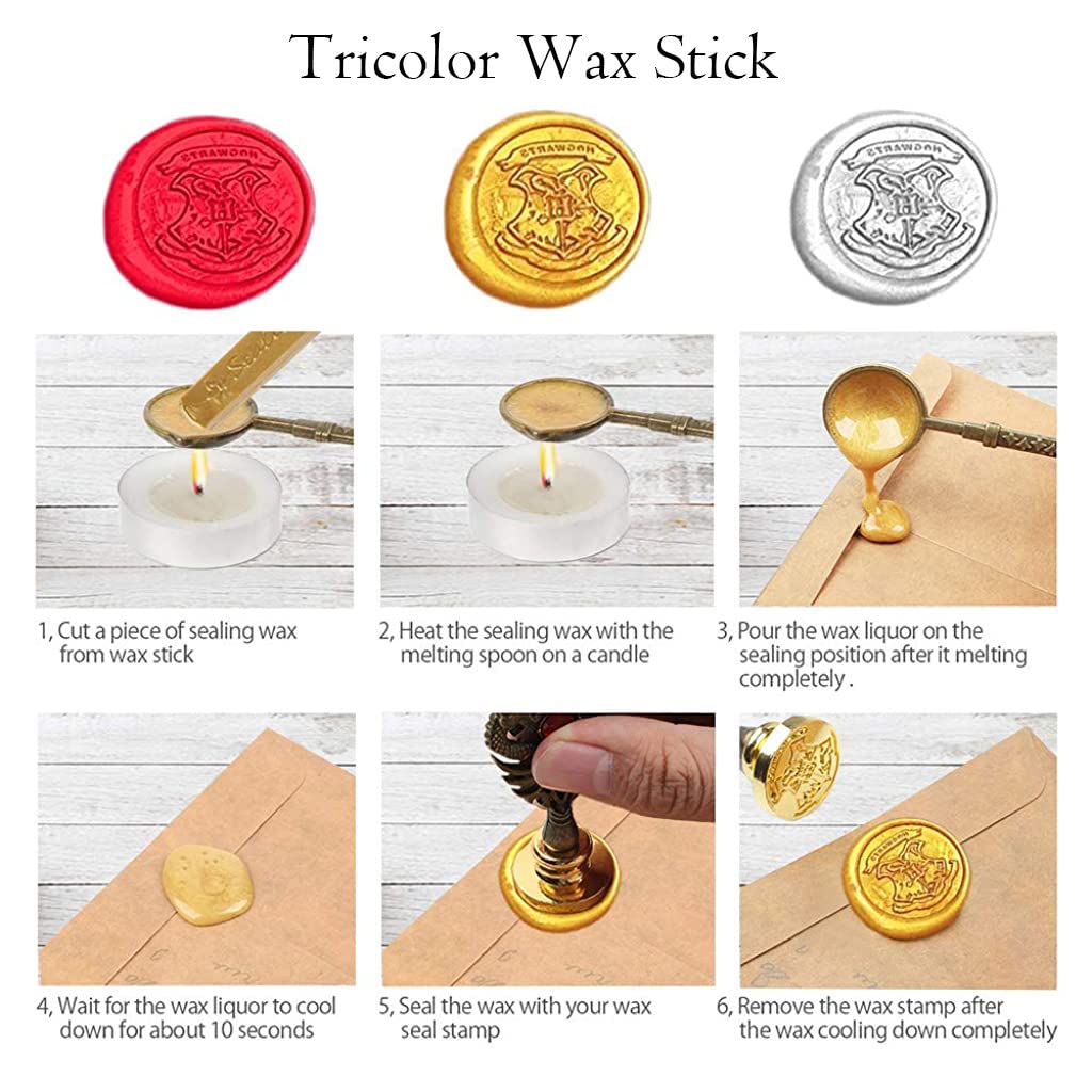 HASTHIP Quill Pen Ink Wax Seal Stamp Gift Set with 5 Nibs and 3 Wax Sticks | Feather & Brass Design