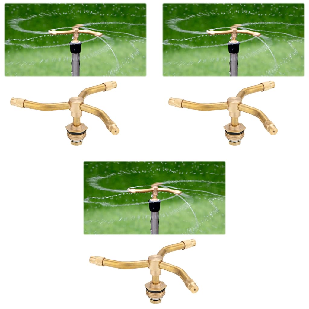 HASTHIP Garden Sprinkler for Lawn Irrigation featuring 3 Head 360 Degree Rotation Brass System